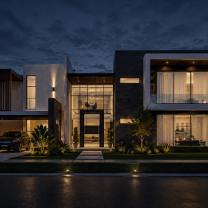 Modern Mansion Under Stormy Skies
