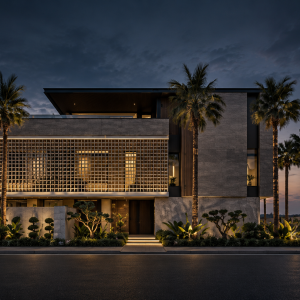 Twilight Modern Villa with Tropical Landscaping